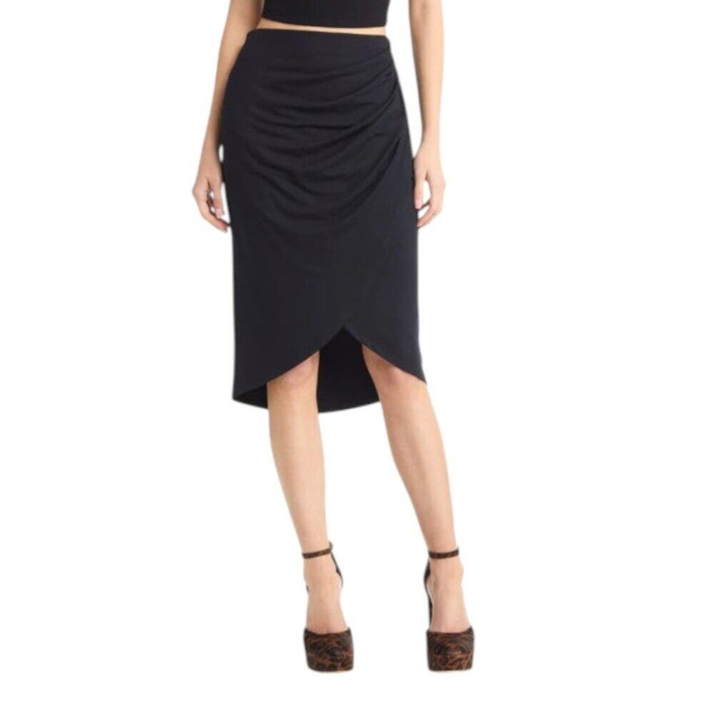 Open Edit Ruched Tulip Hem Skirt In Black Size XS NWOT $59 MSRP